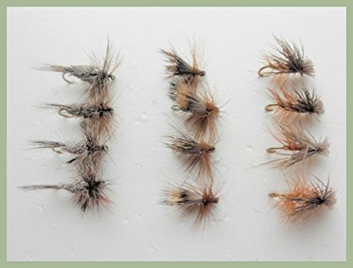 Lot de 12 mouches sèches pour pêche à la truite Adams irrésistibles, poils de cerf, élan - Mélange de 10/12, pêche à la mouche Cover