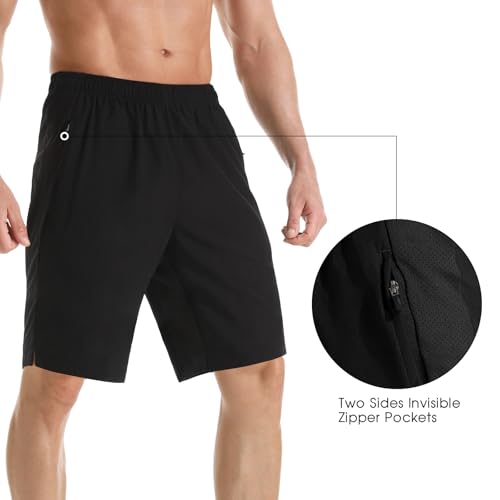 Gerlobal Men's 9" Athletic Running Shorts Lightweight Quick Dry Gym Workout Shorts with Zipper Pockets Black,Small by Gerlobal - Used condition - Image 4