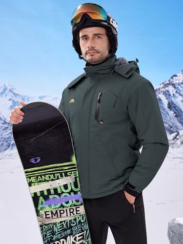 Image of WULFUL Men's Ski Jackets Warm Winter Snow Windbreaker Resistant Snowboard Fleece Coat Mountain Waterproof Parka with Hood