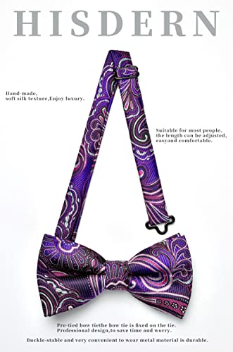 Image of HISDERN Bow Ties for Men Paisley Floral Pre-tied Bowtie Pocket Square Set Men's Formal Bow Ties Wedding Party