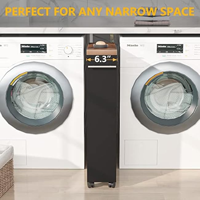 Tribesigns Slim Storage Cart, Rolling Narrow Kitchen Cart on Wheels for Small Place, 4-Tier Slide Out Slim Utility Cart Skinny Laundry Cart with Handle for Kitchen, Bathroom, Laundry-6uyBcFph