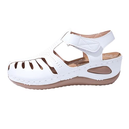 Sandalias de verano para mujer, tacón retro, puntera cerrada, parte inferior gruesa, ligeras, para vacaciones, playa, informales, para exteriores, sandalias atléticas para mujer, White, 4 UK 3X-Narrow