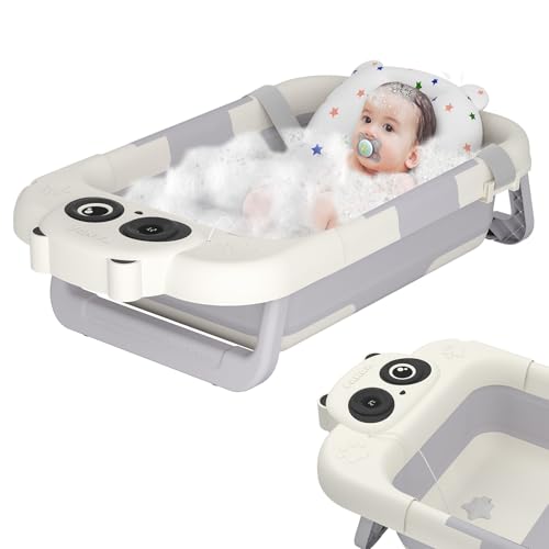 TWOLIIN Baby Badewanne mit Integriertem Thermometer und Kissen Faltbar...