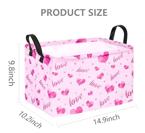 Image of Rec Heart Print Box Hamper Storage Basket Collapsible Organizer Bin Gift Shelf Baskets for Home and Kitchen Storage