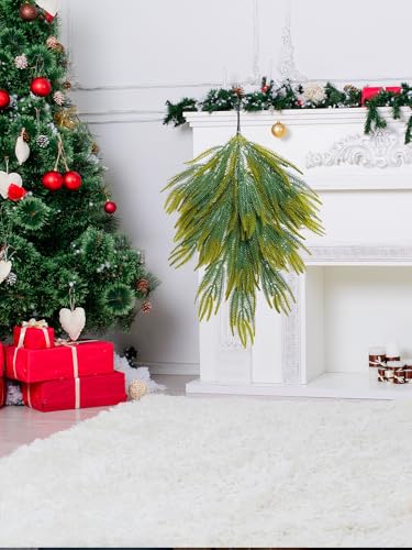 MINGZHE 2pcs Christmas Teardrop Swags,hristmas Staircase Decor Faux Pine Needles Teardrop Door Swag Christmas Norfolk Greenery Teardrop Wreath 60x40 cm