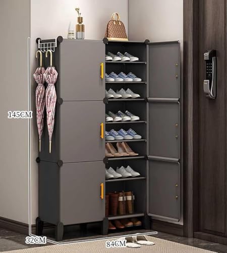Image of Mevigo 18-Shelf Portable Shoe Rack for Home Plastic Shelves Household, DIY Shoe Rack Box with Door, Foldable Shoe Storage Stand with Dustproof Entryway for Heels /Slippers /Boots- Faint Grey
