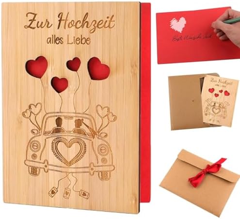 Carte de Vœux en Bois avec Enveloppe,Carte Mariage Anniversaire F...