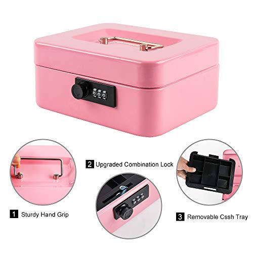 Image of KYODOLED Medium Cash Box with Combination Lock Safe Metal Money Box with Money Tray for Security Lock Box 7.87x 6.30x 3.54Inch Pink Medium (Pack of 10)