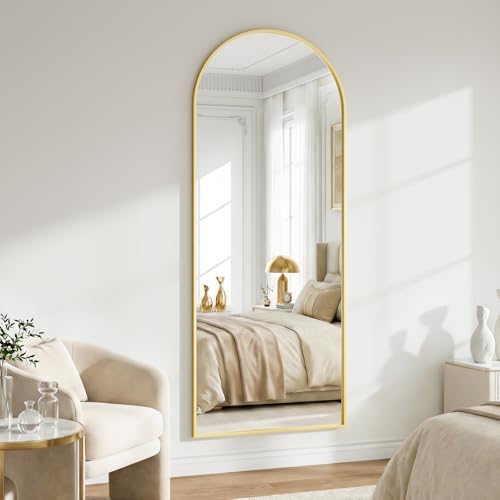 Image of 26x71 Inch Full Body Mirror - Large Arched Full Length Mirror with Stand Aluminum Frame Wall Mounted Leaning for Bedroom Living Room