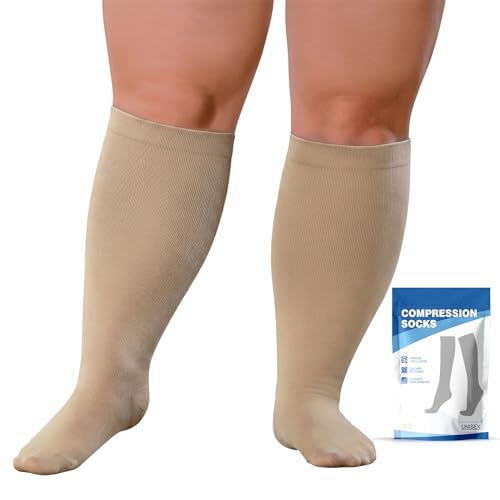 Image of Plus Size Compression Socks: Wide Calf Compression Socks 20-30 mmHg for Men Women - Up to 7X Large 20-30 mmHg Compression Hose for Pregnancy Travel Running Nurses