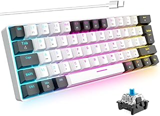 T60 60% Gaming Mechanical Keyboard,RGB Backlit,61keys TKL Compact UK Layout,Mini Wired Keyboard,Blue Switch,Lightweight Portable,Anti-Ghosting for Mac PC Laptop PS4 XBox Gamer (White & Black)