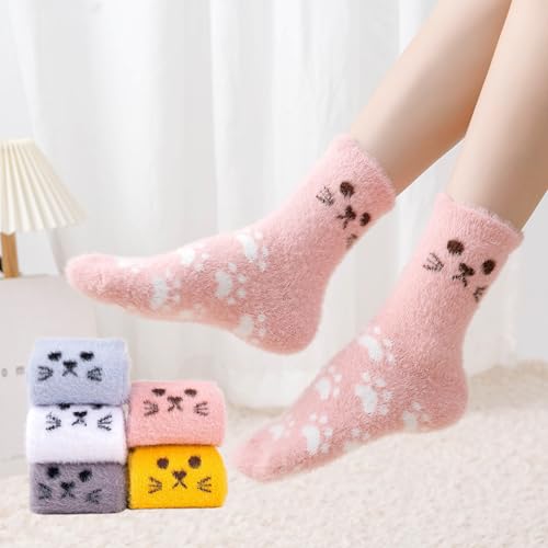 Image of SISOSOCK 5 Pairs Fuzzy Soft Cozy Comfortable Socks for Women, Casual Sleep Comfy Socks, Perfect Warm Winter Gifts for Women