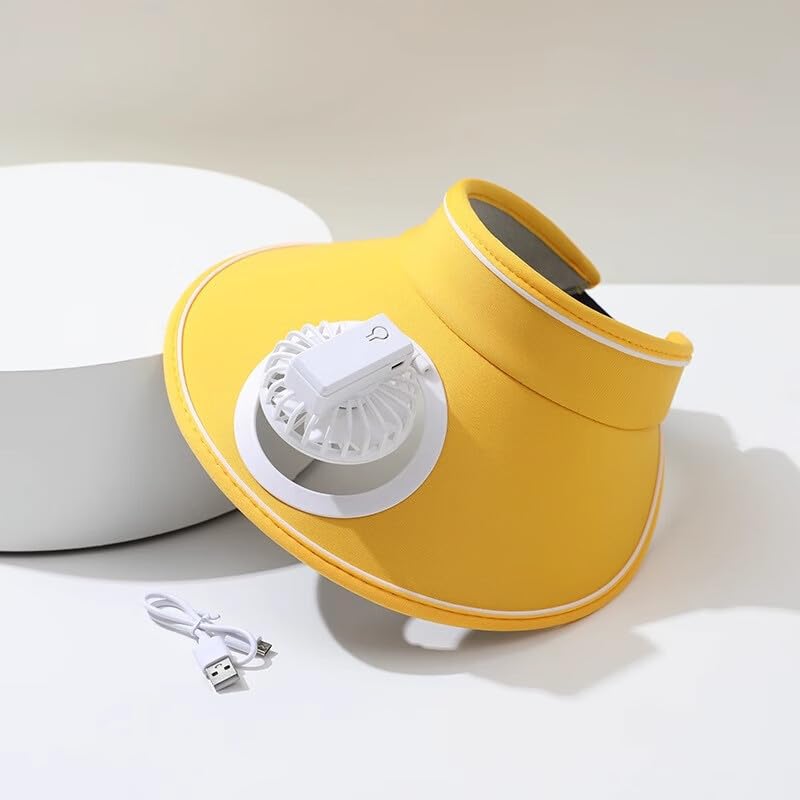 Wander Panda Kids Summer Outdoor Sports Cap with USB Rechargeable Fan Adjustable Hiking Hat UPF 50 Sport Sun Visor Hats Empty Top Baseball Cap Girls and Boys Sun Hat Yellow2