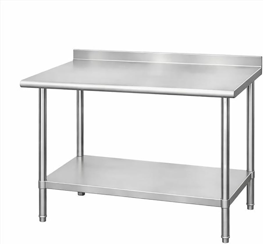 Commercial Stainless Steel Prep Table, 2-Layer Heavy Duty Kitchen Countertop, 43x24x31.5 Inch, Adjustable Height, Silver