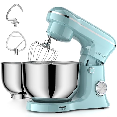 Facelle Tilt-Head Stand Mixer, 5QT+6QT Stainless Steel Two Bowls, 10 Speeds Kitchen Electric Food...