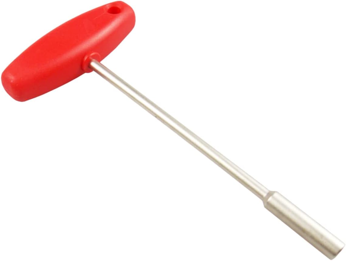T Shape Sleeve Spanner Wrench Spoke Tool Square Hole 3.2mm | Tool Steel and Plastic Construction, Red Finish, Versatile Use, Home or Professional Wheel Adjustment