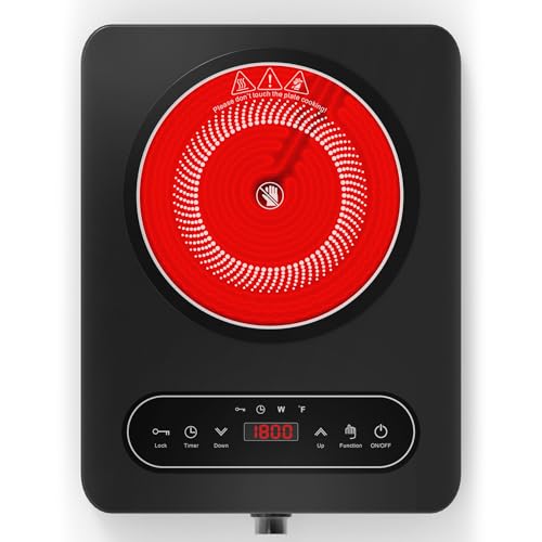 Image of VBGK Single Burner Electric Cooktop, 110V 1800W Electric Cooktop with LED Touch Controls and Knob Controls, 10 Power Levels, 4-Hour Timer, Safety Lock, Single Burner Overheat Protection