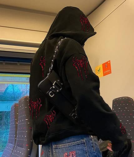 Men Women's Y2K Rhinestone Zip Up Hoodies Skeleton Graphic Hooded Sweatshirt Spring Fall Jacket4