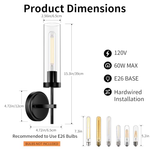 Image of BUTHY Black Sconces Set of 2, Hardwired Bathroom Light Fixtures