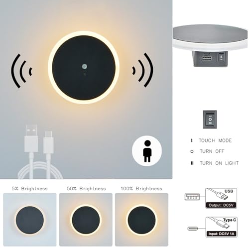 Apliques de Pared con Sensor de Movimiento LED Recargable USB Luz Blanca para Dormitorio 2