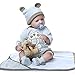Domybest Bambola Reborn Maschio 40cm Bambola Realistica Vinile Morbido Bambole Appena Nate con Coperta, Orsacchiotto di Peluche Giocattolo per Bambini Regalo per Natale Compleanno