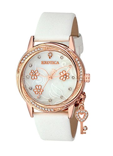 Exotica Fashions Ladies Watch with Water Resistance Rose Gold case with Diamond Studed on Dial and White Leather Band (B01KLUDKQY) Amazon Price History, Amazon Price Tracker