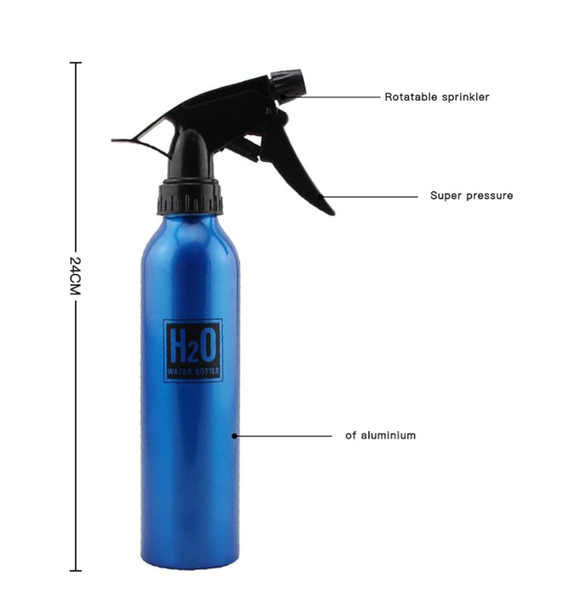 H2O Water Spray Bottle, Aluminum Sprayer 250ml