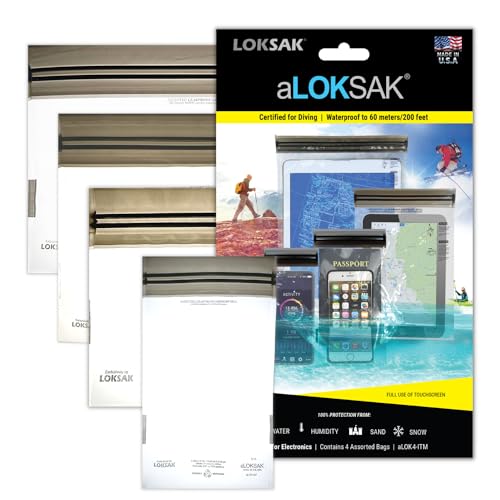 LOKSAK - aLOKSAK Small Multi-Pack Waterproof Dry Bags - Airtight Underwater Pouch - Touch Screen Compatible - Diving Certified (4 Pack)