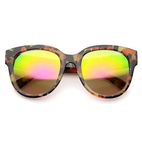 zeroUV Oversize Block Tortoise Thick Frame Mirror Lens Round Horn Rimmed Sunglasses 55mm