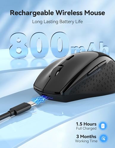 TECKNET PRO Rechargeable Wireless Mouse, 2.4GHz Computer Mouse with USB Nano Receiver, 6400 DPI Cordless Optical USB Mouse, 6 Adjustable Levels Silent Wireless mouse for Laptop/PC/Computer-Black - Image 3