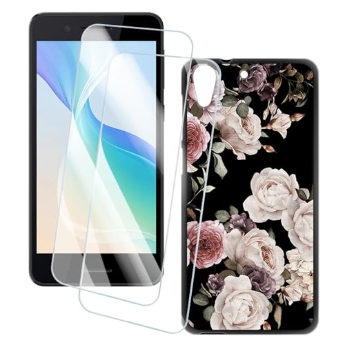 OAGELIM 2 Pack Screen Protector + Case Compatible with HTC Desire 728 Ultra (5.5 inch) Case Artistic Cover and Tempered Glass Film Anti-Scratch (Flowers)