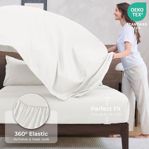 HEVUMYI Ivory Queen Comforter Set - 7-Piece All Season Bed in a Bag Queen, Ultra Soft Bedding Set with Comforter, Flat Sheet, Fitted Sheet, Pillowcases, Pillow Shams