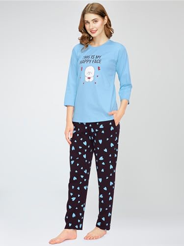 Image of ZEYO Night Suit for Women's Printed Cotton Night Dress of Top and Pajama Set (Available in Plus Size)
