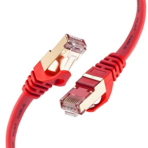 Cat 7 Ethernet Cable 12 ft Red, SNANSHI Cat7 Flat Ethernet Patch Cables - Internet Cable Shielded RJ45 Connectors Compatible with Switch Router Modem Patch Panel