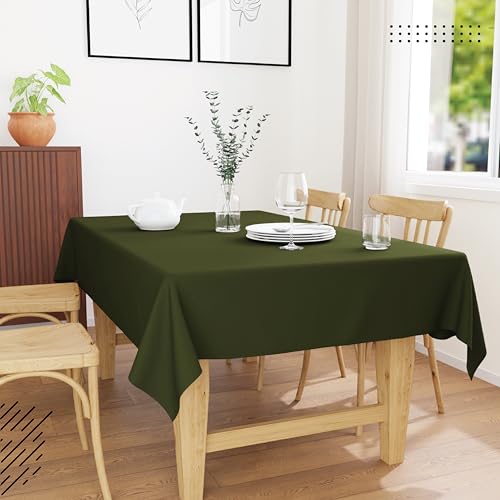Image of Encasa XO Dining Table Cover Cloth for 6 to 8 Seater | 140x230 cm Cotton Canvas Rectangular Table Cloth | Machine Washable Tablecloth for Indoor & Outdoor Use - Leaf Green Solid Color