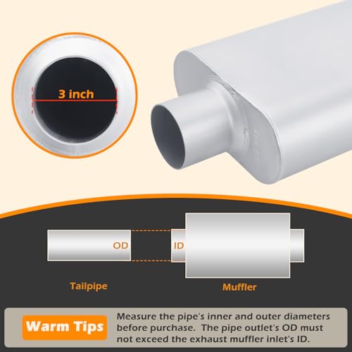 Image of A-KARCK Universal Exhaust Muffler 3 inch Center Inlet 3 inch Dual Outlet, 23 inch Overall Length Aluminized Steel Aggressive Sound Race Muffler for Cars, Trucks