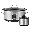 Kenmore 7 Quart Slow Cooker Programmable Kitchen Appliance Dipper Sauce Warmer Stainless Steel Digital Display One Touch Controls Braise Simmer Sous Vide Stew Soup Chili Curry Black and Silver