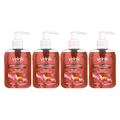 Image of Shower Gel With Honey and Glycerin Moisturising Body Wash,For Glowing skin,Gentle Cleansing Hydrates Refreshment Skin Body Wash for Women & Men Suitable for All Skin Types 250 ml - Pack Of 4