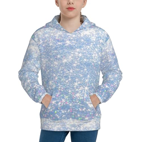 White Bule Glitter Kids Pullover Hoodies Boys Sweatshirts Girls Athletic Clothes with Pocket