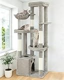 Kratzbaum Groß, Kratzbaum Grosse Katzen Stabil 170 cm hoch   Katzenbaum XL, Mehrstöckiger Katzenbaum Grau mit 4 Kratzsäulen, 6 Plüschbälle, Plattformen, Höhlen, Hängematte   Cat Tree Tower