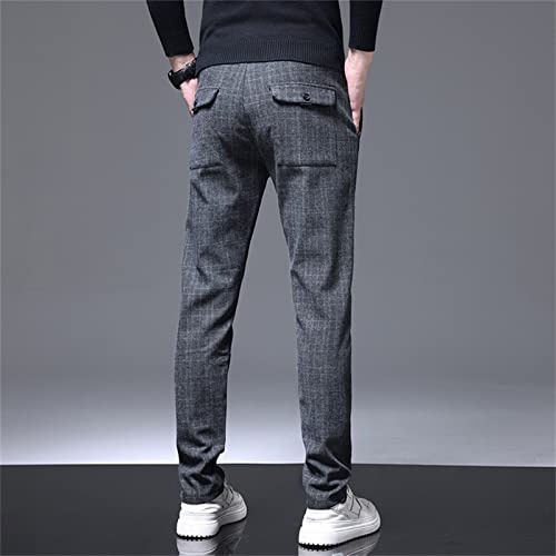 Men's Stretch Mini Plaid Trousers Pants Slim Fit Flat Front Dress Pant Stretch Skinny Business Casual Trousers (32,Grey)3