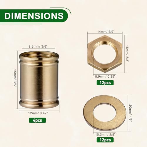 Image of Lamp Pipe Locknut,Lamp Rod Couplings,Brass Lock Nut Fasteners for Standard 1 /8 IP Threaded Pipe,Perfect for Lamp Assemlby or Repair,Lamp Tube Threaded Locknuts