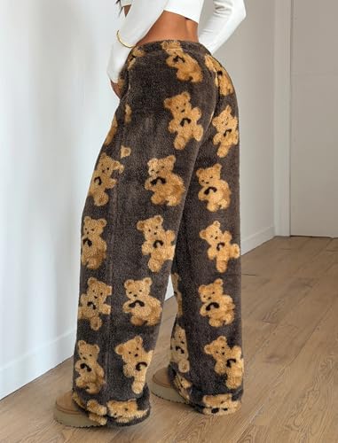 Image of ZAFUL Women's Fuzzy Plush Pajama Pants Wide Leg Pj Bottoms Lounge Pants | Soft Fluffy Sleep Pants Drawstring Elastic Waist Teddy Pjs for Women No Pockets