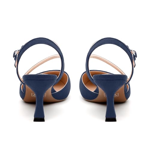 Women's Slingback Pumps, Rhinestones Adjustable Strap Mid Heels, Buckle Fashion Pointed Toe Pump for Women4