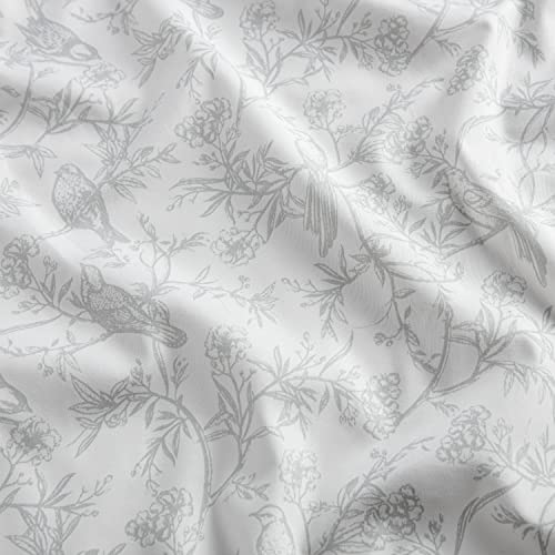 Chanasya Vintage Style Birds Botanical Toile Printed King Size Bed Sheet Set - 1 Flat 1 Fitted Sheet 2 Pillowcases - 4-Piece Ultra Soft Wrinkle Stain Resistant Luxurious Microfiber Sheets - Sage #TOP4