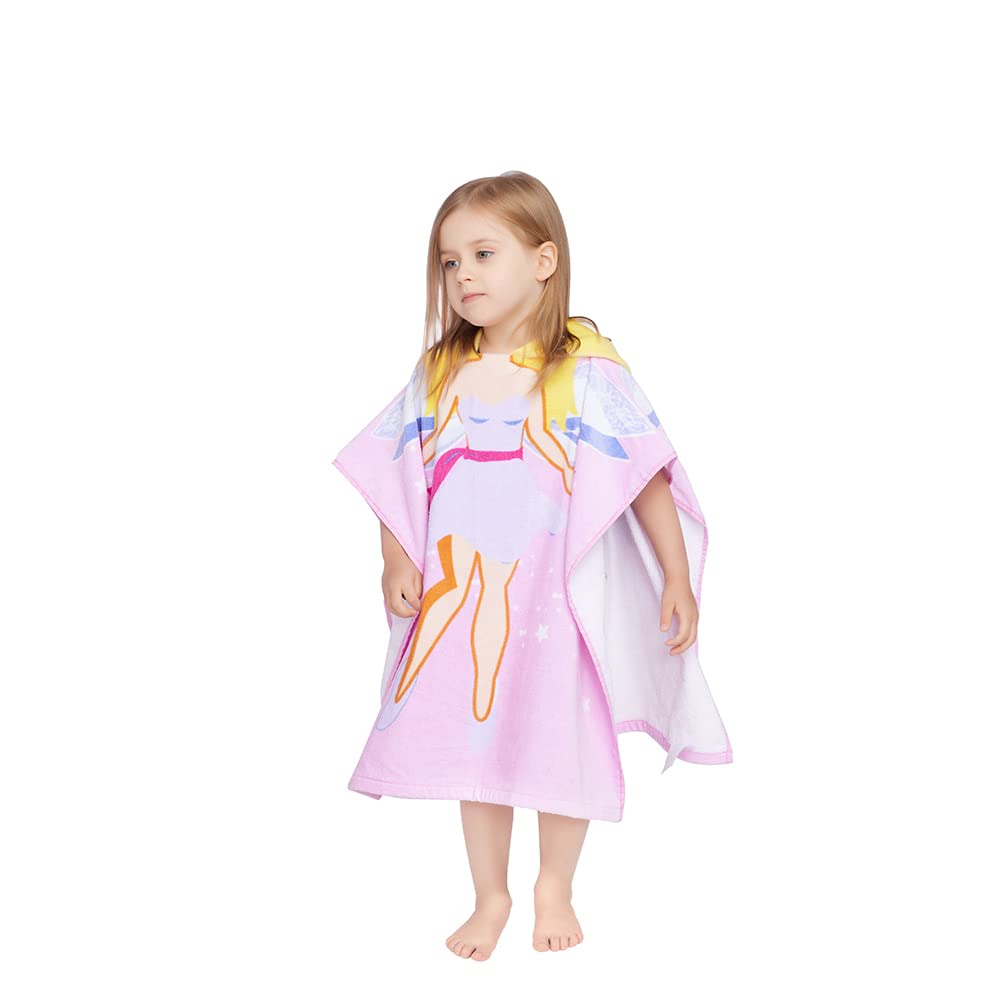 Toalla con capucha 100% algodón para niños de 2 a 6 años, para niños, niñas, baño, piscina, playa, toalla suave y absorbente, poncho de playa Little Fairy