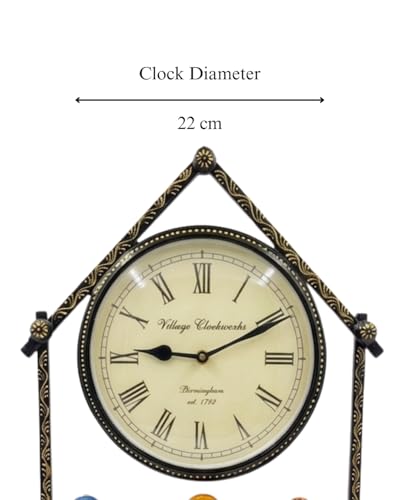 Image of Metal Wall Clock with Decorative Traditional Rajasthani Musician | Stylish Iron Wall Art for Living Room, Bedroom, Office | Unique Diwali Gift & Home Decor | Fancy Clock for Living Room