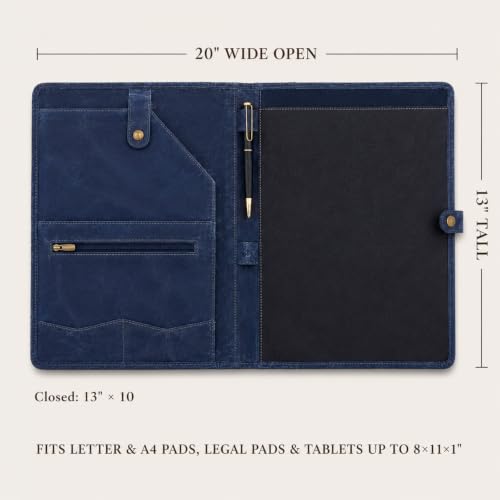 Image of Leather Portfolio, Leather Binder with Pen, Navy Blue Leather Portfolio for Men and Women, Leather Padfolio, Leather Folder, Portfolio Binder, Business Portfolio Men and Women