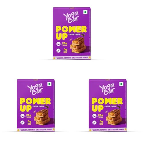 Image of Yogabar Power Up 20g Protein Bar (5 Bars, Coffee Rush, No Added Sugar) | Least Net Carbs | Zero Added Sugar Protein Bars | High Protein Blend - Whey Protein Concentrate, Isolate, Peanuts & Soy | Healthy Protein Snacks