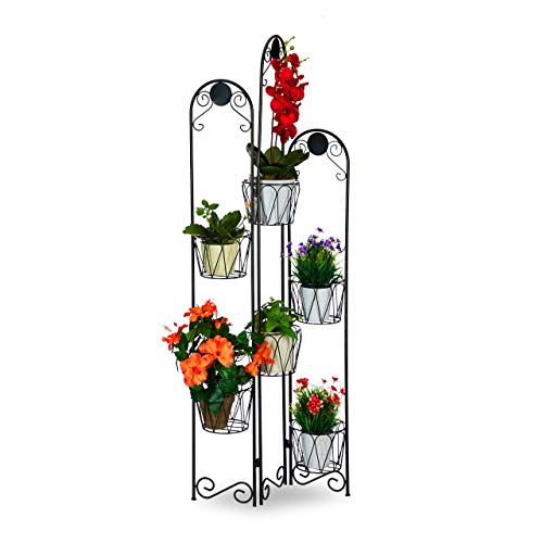 Relaxdays Étagère métal 6 Niveaux, Support Pot de Fleurs, Escalier pour Plantes décoration, H: 140 cm, Noir